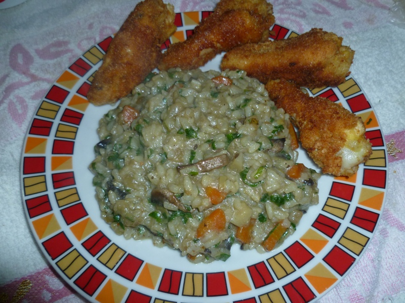 Risotto cu ciuperci, carciofi si aripioare pane