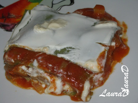 Lasagna cu legume, pasta de rosii si zacusca cu vinete