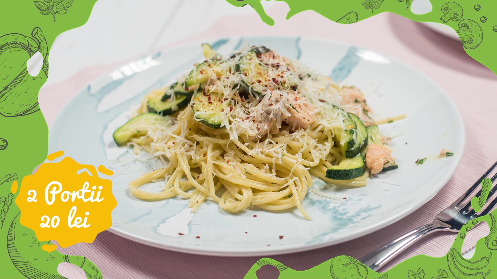 Spaghette cu somon si zucchini