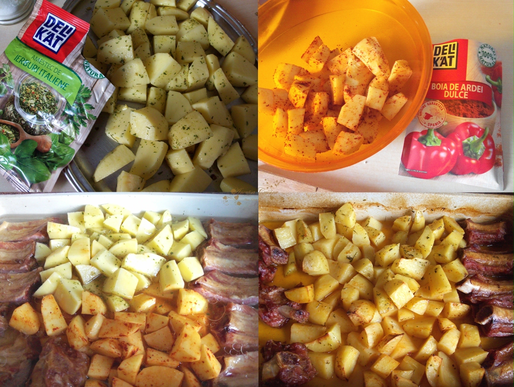 Costite cu cartofi in doua culori si branza de burduf