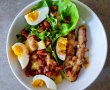 Salata de cartofi cu fasole bruna, carnati si dressing cald de lapte batut si bacon-0