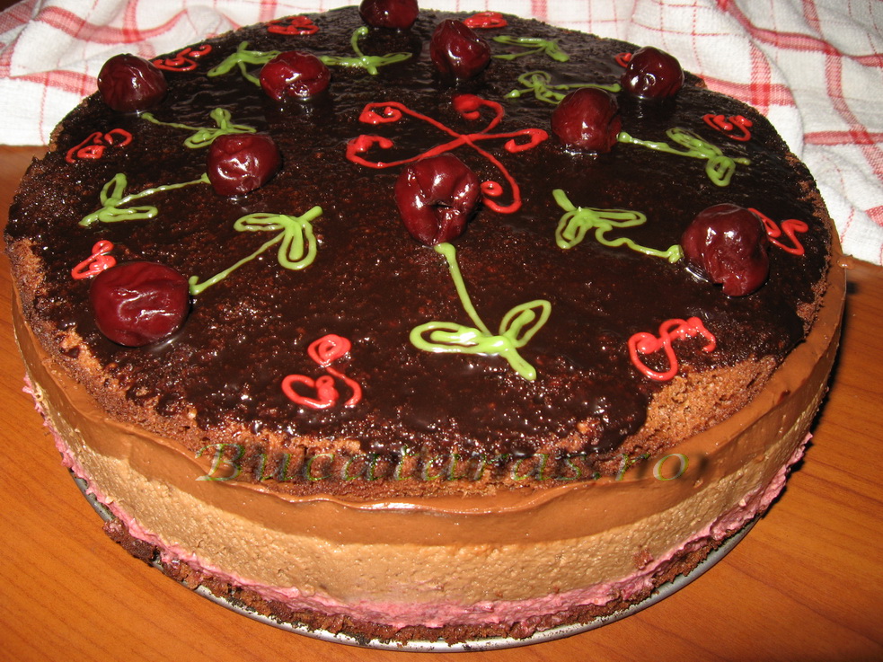 Tort cu mousse de visine si ciocolata