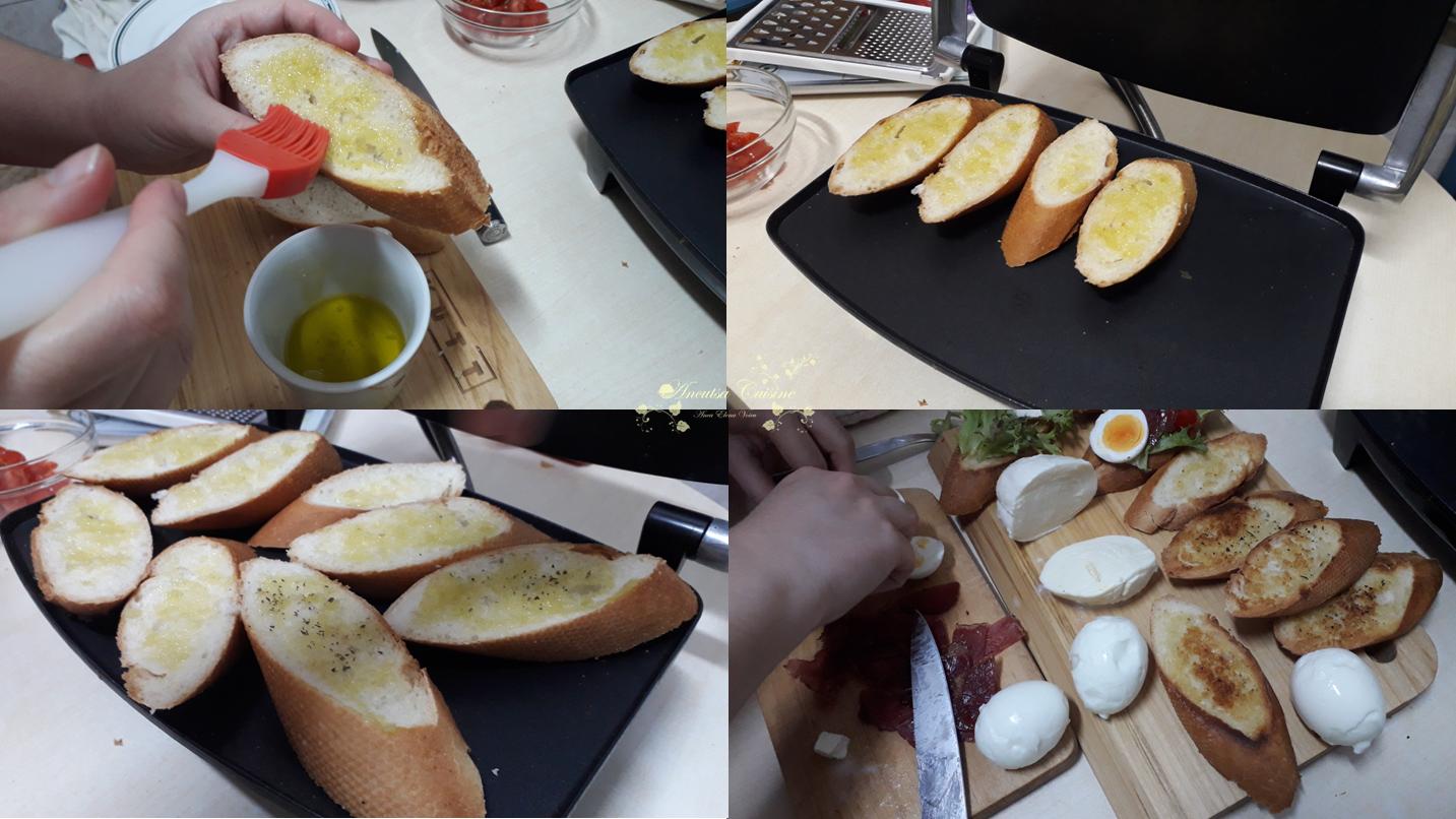 Aperitiv bruschetti cu mozzarella, rosii cherry si busuioc