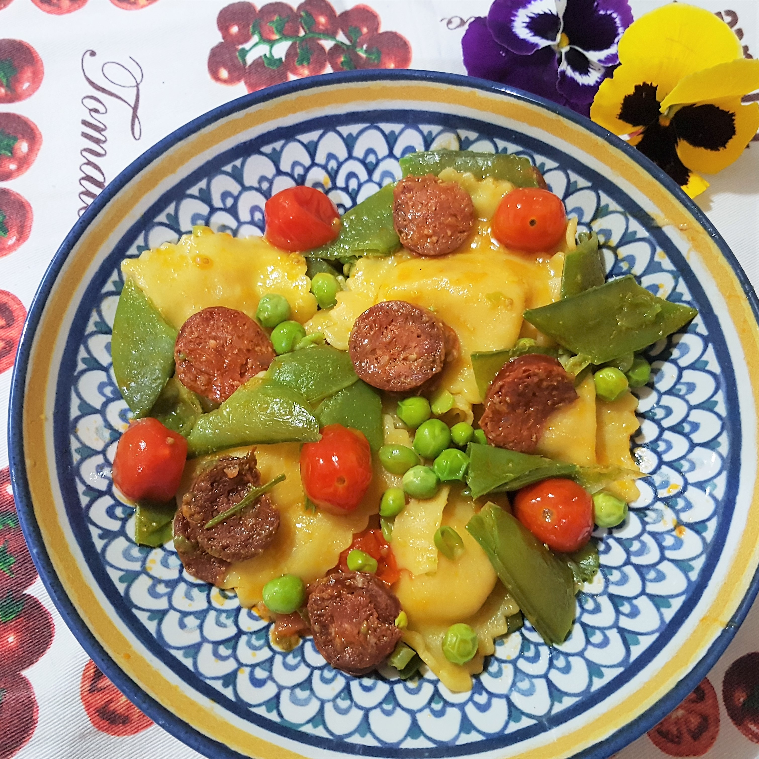 Ravioli cu chorizo si mazare verde