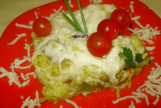 Ciuperci gratinate cu orez si mozzarella