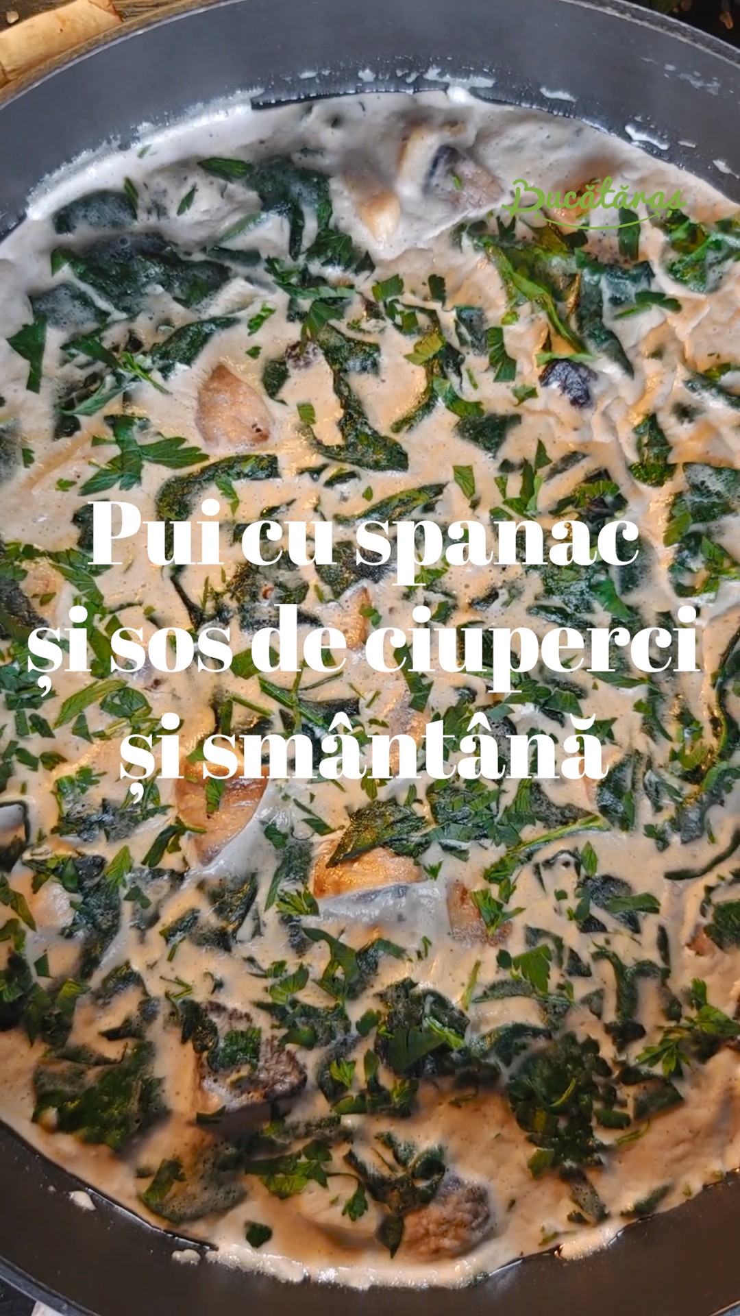 Pui cu spanac și sos de ciuperci cu smântână - Rețeta rapidă și savuroasă