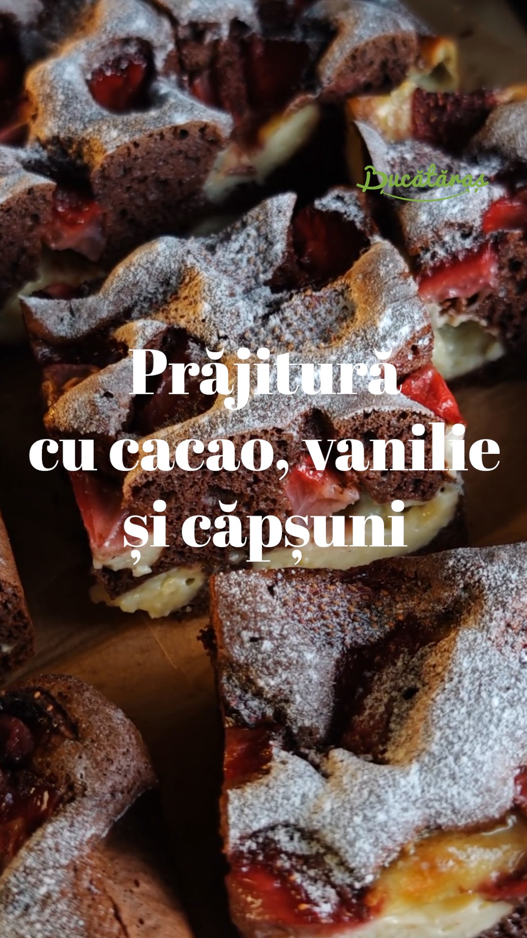 Prăjitură cu cacao, cremă de vanilie și căpșuni - Deliciu aromat și pufos