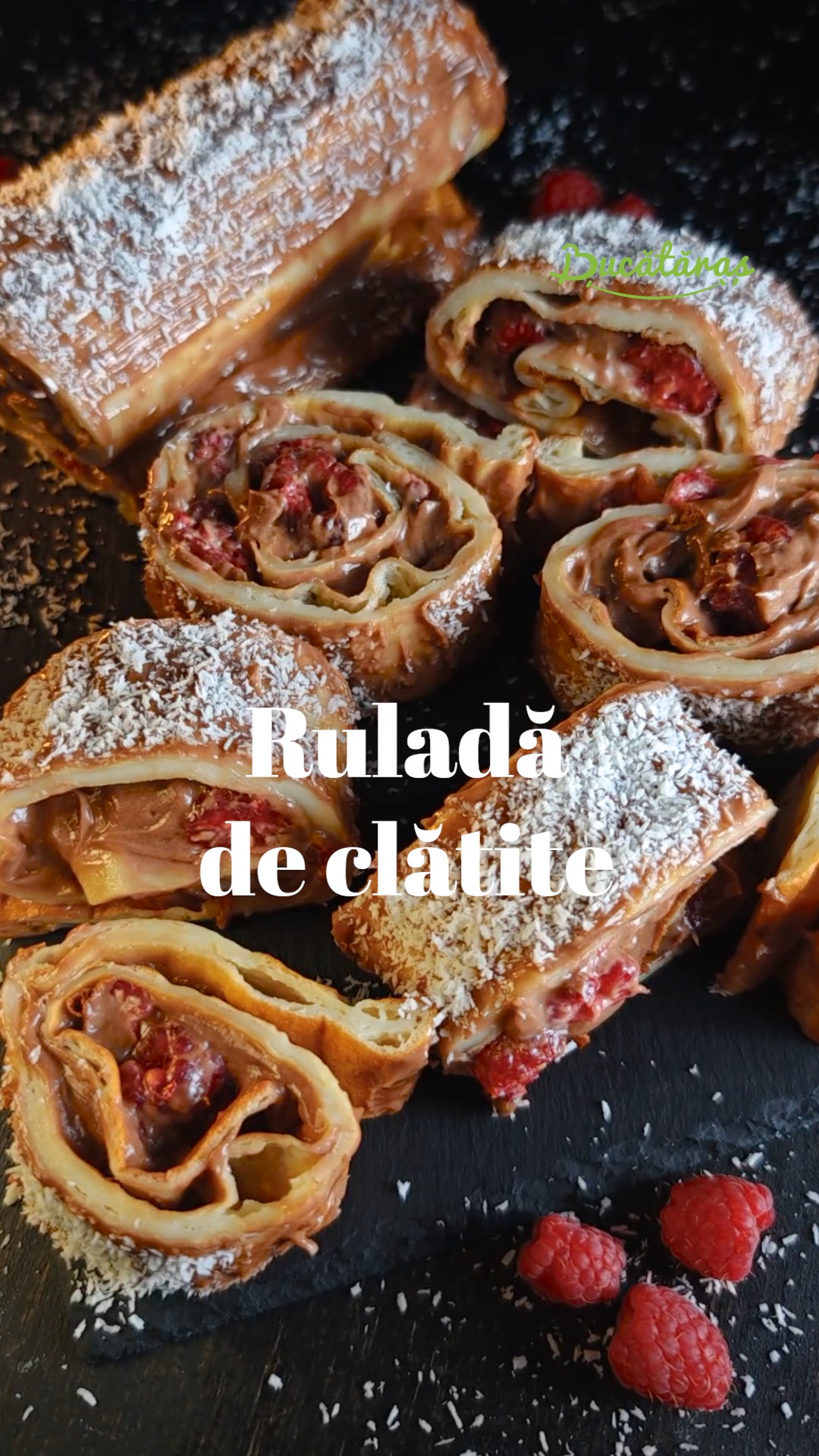 Ruladă de clătite cu Nutella și zmeură - Rețeta ușoară și delicioasă